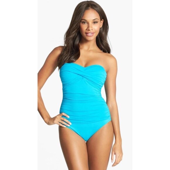 NEW La Blanca Swimsuit Bikini one piece Island Goddess 4 Blue Removable Strap - Picture 2 of 9